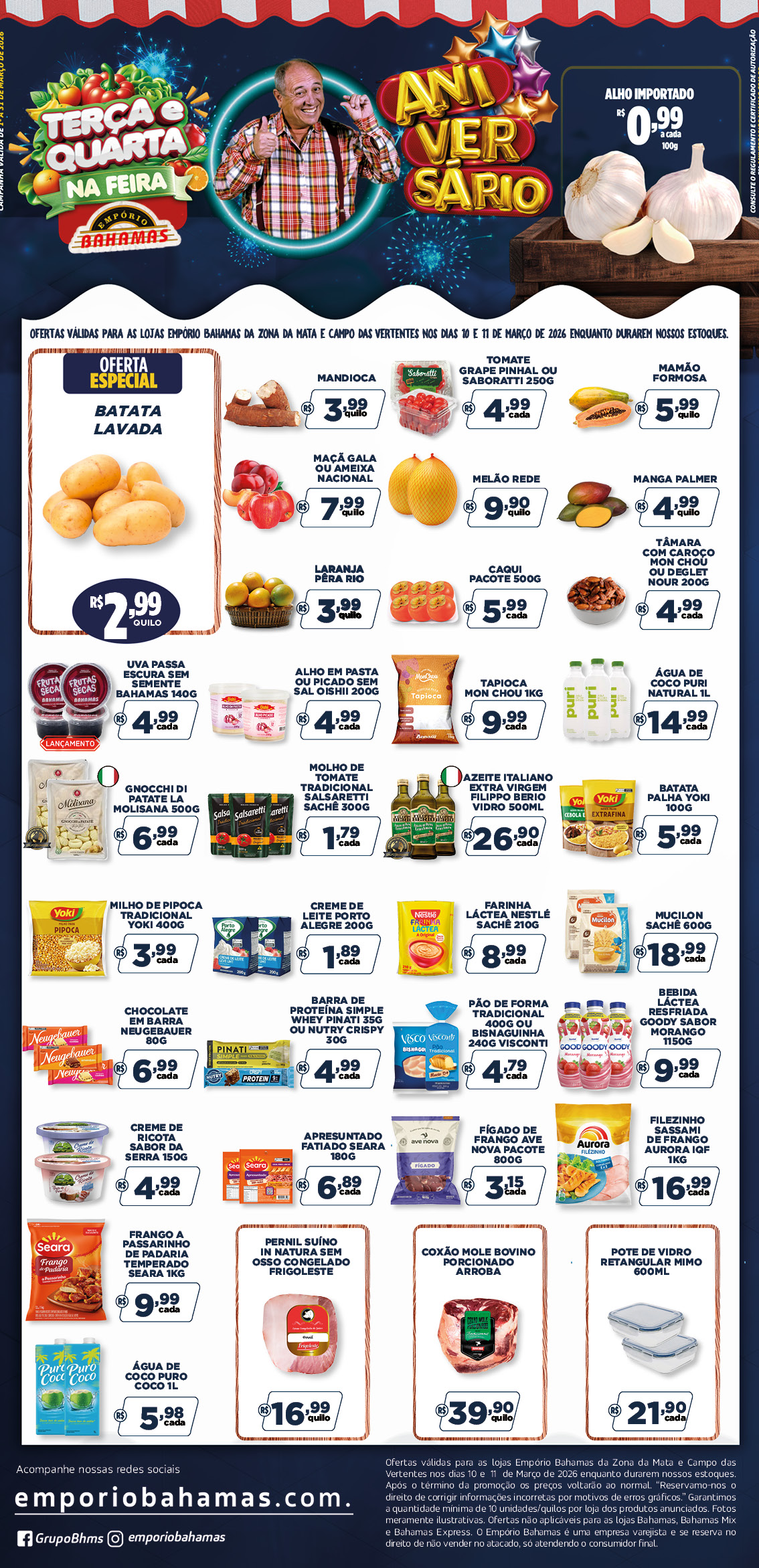 Terça na Feira 10 e 11 de março Zona da Mata